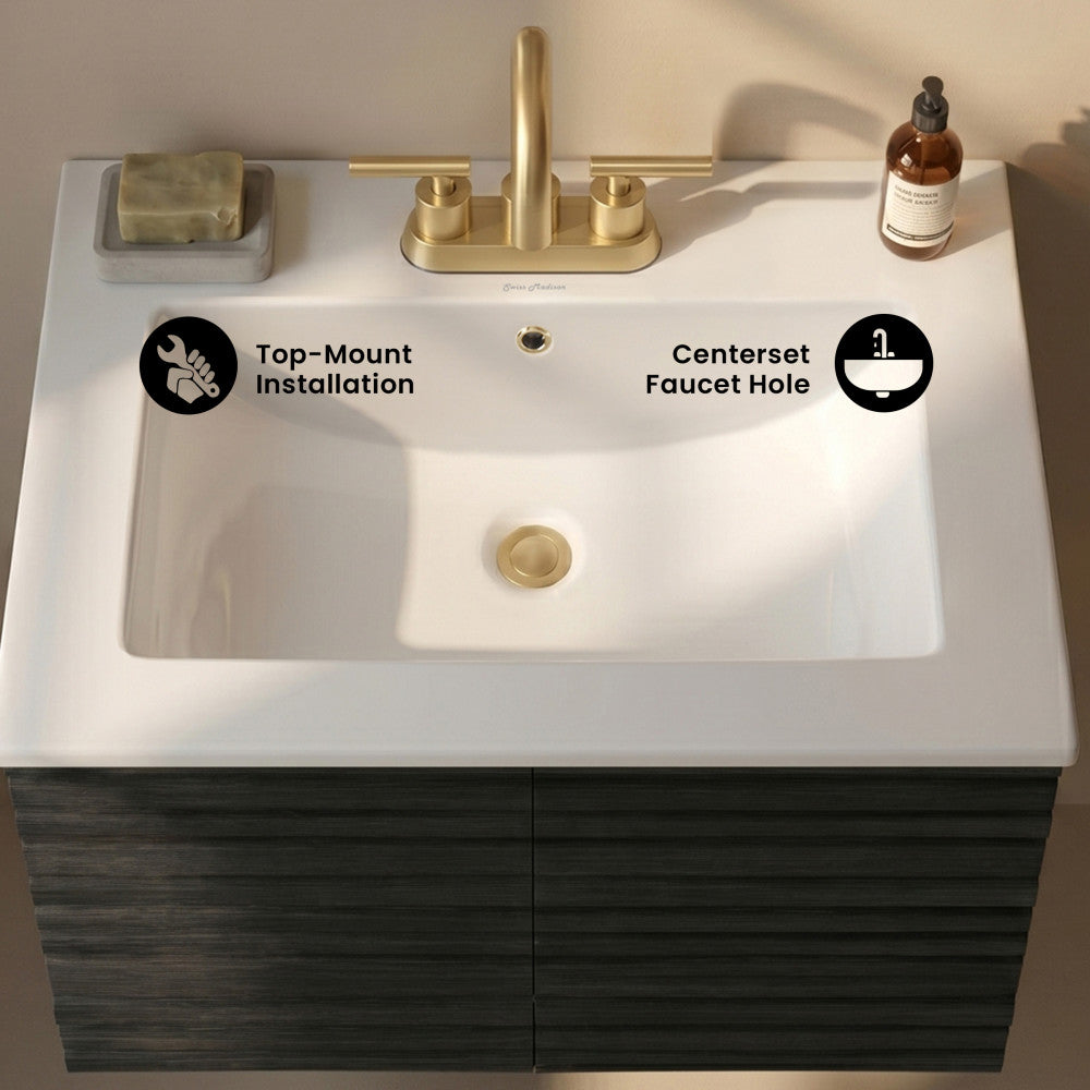 24" 3-Hole Centerset Vanity Sink Top in Glossy White