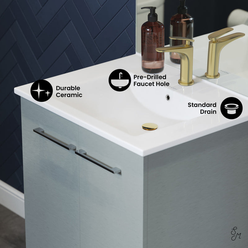 Annecy 24" Freestanding Bathroom Vanity in Gray with Sink Top