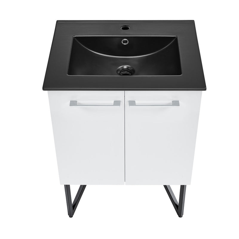 Annecy 24 in. White Bathroom Vanity With Black Ceramic Sink Top