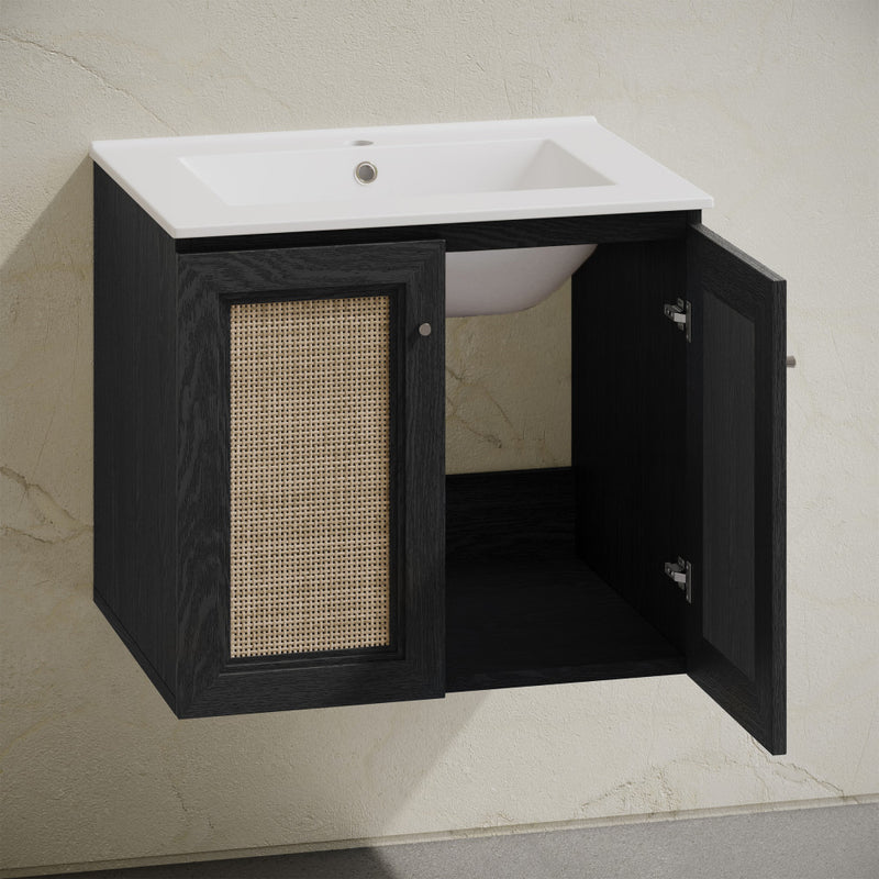 Classe 24" Wall-Mounted Bathroom Vanity in Black Oak with Single Faucet Hole Vanity Top