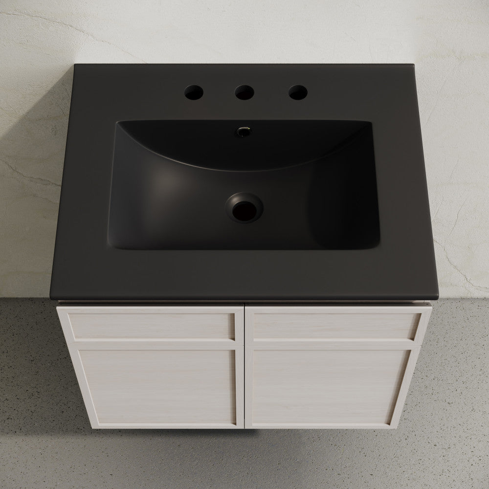 St. Tropez 24" Wall-Mounted Bathroom Vanity in White Oak with Black 3-Hole Widespread Sink Top