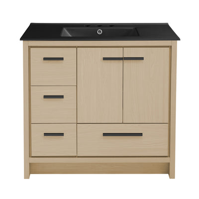 Virage 36 in. Brown Oak Bathroom Vanity With Black, 3-Hole Ceramic Sink Top