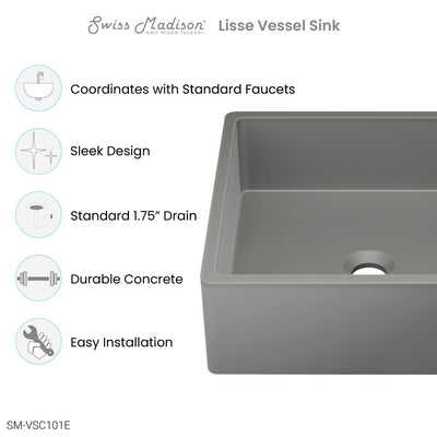 Lisse 15" Square Concrete Vessel Bathroom Sink in Dark Grey