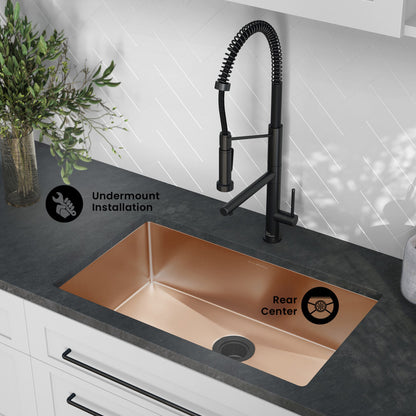 Rivage 30 x 18 Stainless Steel, Single Basin, Undermount Kitchen Sink, Rose Gold