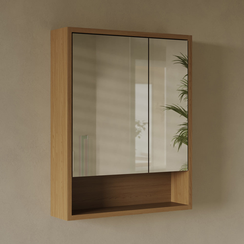 Delice 24 x 30 Rectangular Wall Mount Medicine Cabinet in Oak with Open Shelf