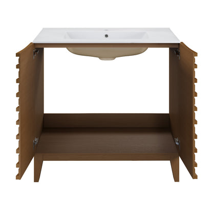 Cascade 30" Freestanding Bathroom Vanity in Brown Oak with Sink Top