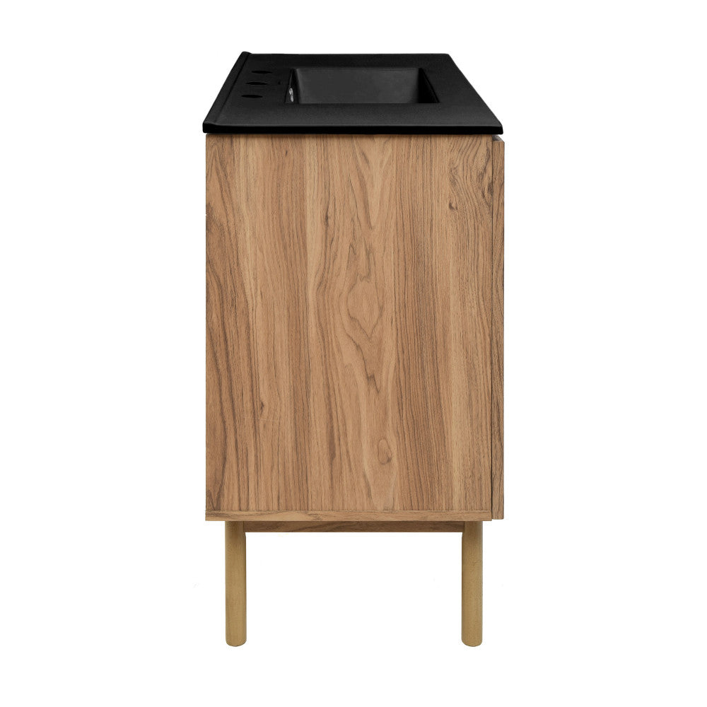 Classe 48" Freestanding Bathroom Vanity in Golden Oak with Black 3-Hole Widespread Sink Top