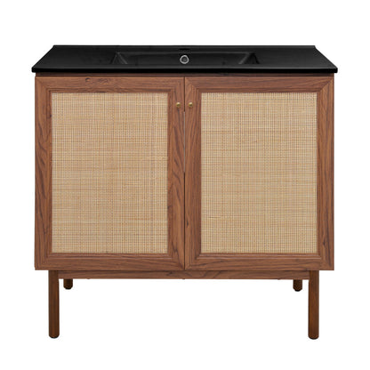 Classe 36" Freestanding Bathroom Vanity in Brown Oak with Black Sink Top