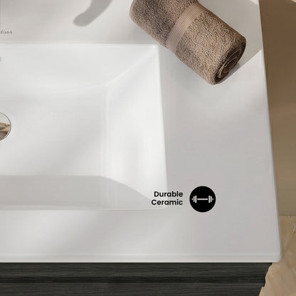 30" Zero Hole Vanity Sink Top in Glossy White