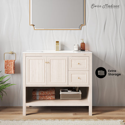 Château 36" Freestanding Bathroom Vanity in White Oak with Sink Top