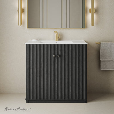 Lafayette 36" Freestanding Bathroom Vanity in Black Oak with Sink Top