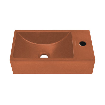 Lisse 16" Concrete Rectangle Wall-Mounted Sink with Right Side Faucet Mount in Matte Terracotta