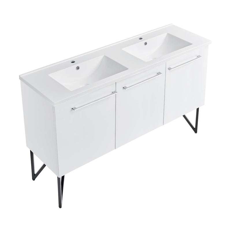 Annecy 60 Double, Glossy White, Two Doors, One Drawer, Bathroom Vanity