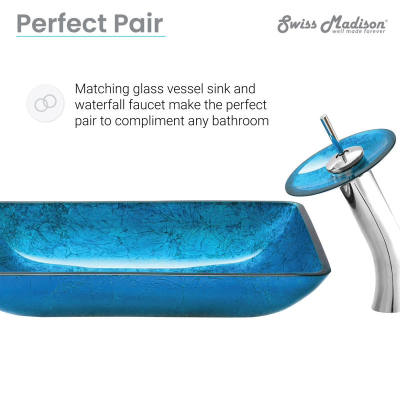 Cascade Rectangular Glass Vessel Sink with Faucet, Ocean Blue