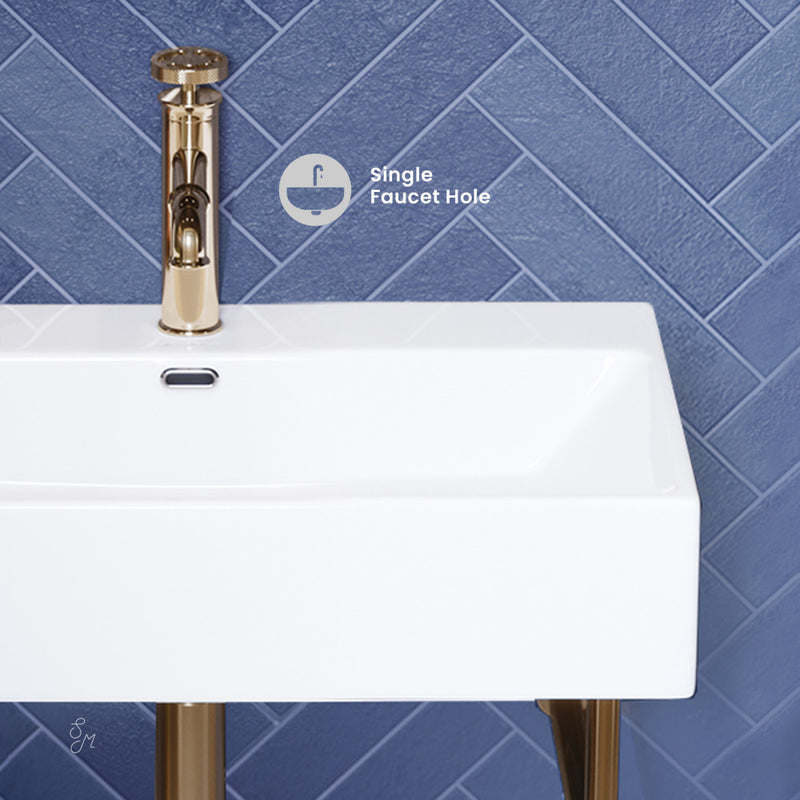 Claire 24 Ceramic Console Sink White Basin Gold Legs