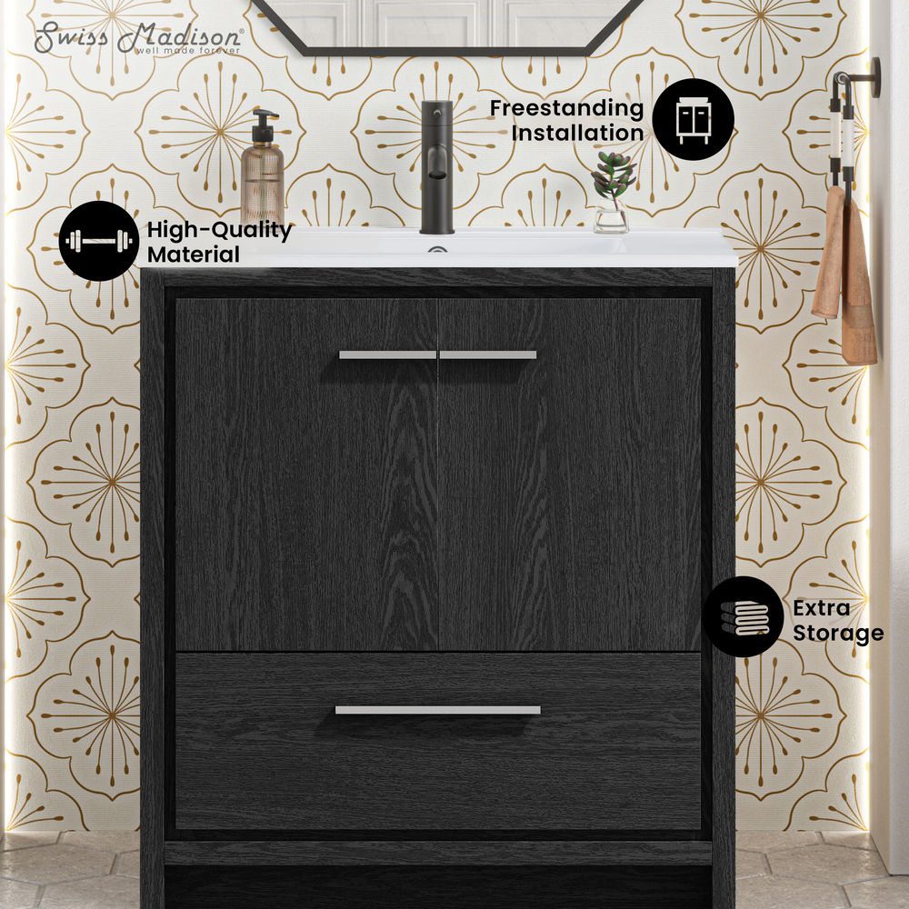 Virage 30" Freestanding Bathroom Vanity in Black Oak with Sink Top