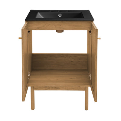 Classe 24 in. Oak Bathroom Vanity With Black, 3-Hole Ceramic Sink Top