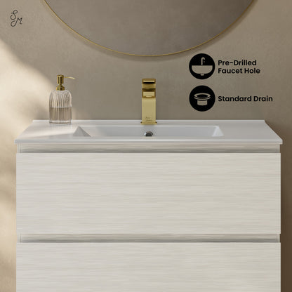 Liberte 30" Freestanding Bathroom Vanity in White Oak with Sink Top