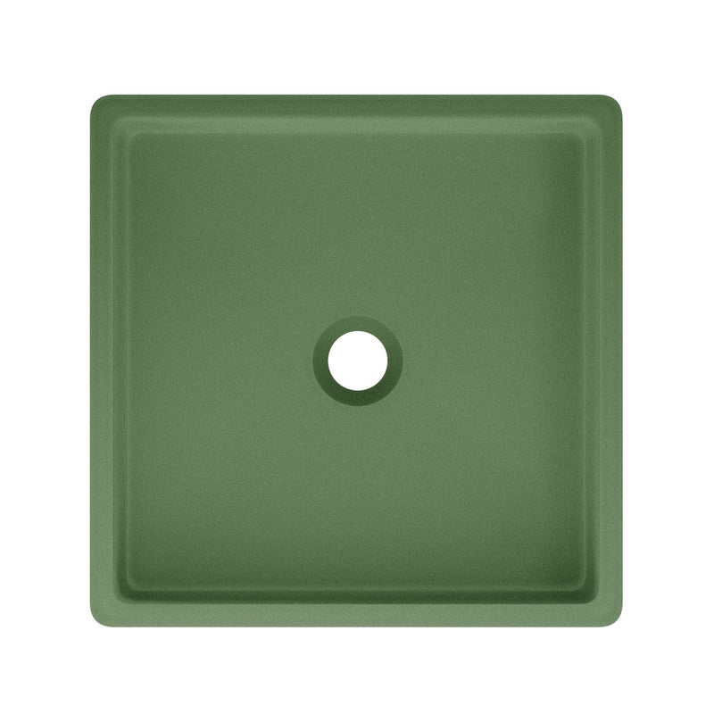 Lisse 15.5" Concrete Square Vessel Sink in Matte Royal Green