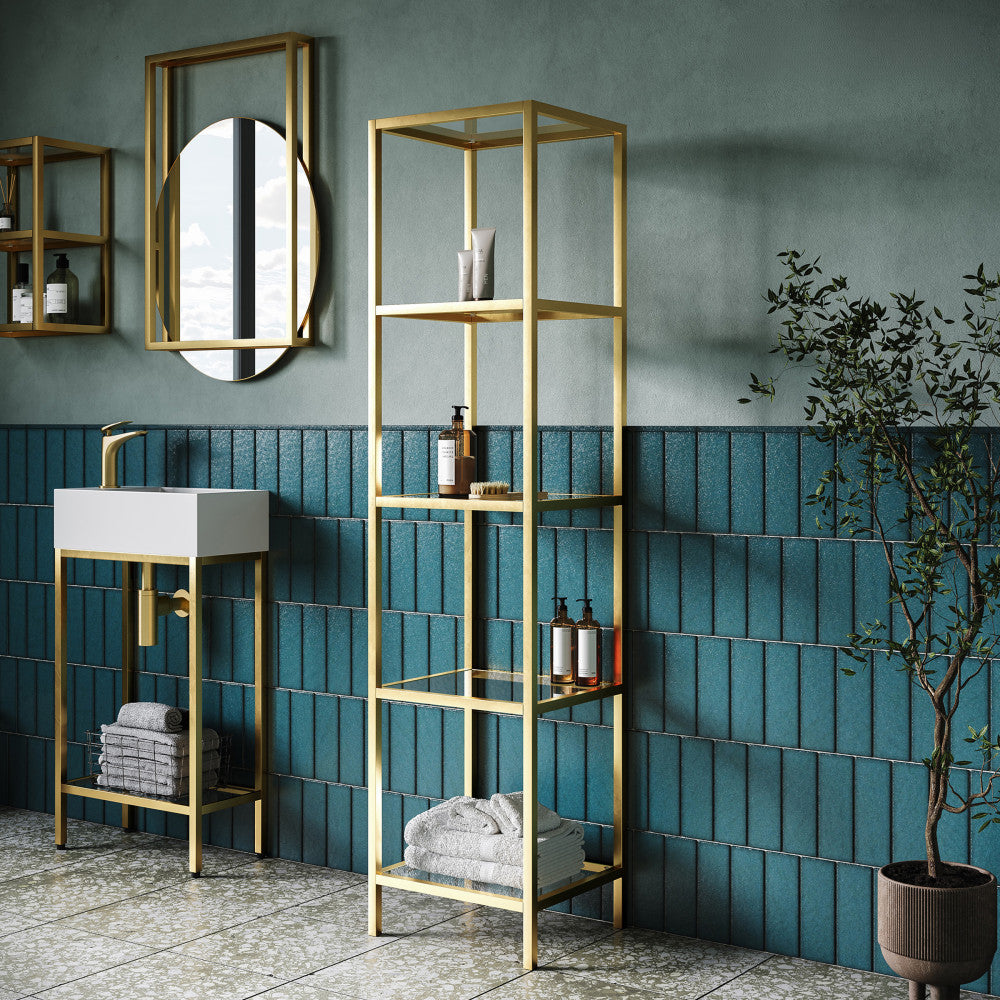 Pierre 16"x65"x14" Freestanding Linen Cabinet in Brushed Gold