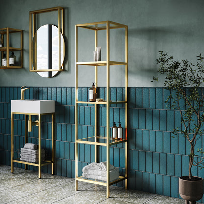 Pierre 16"x65"x14" Freestanding Linen Cabinet in Brushed Gold