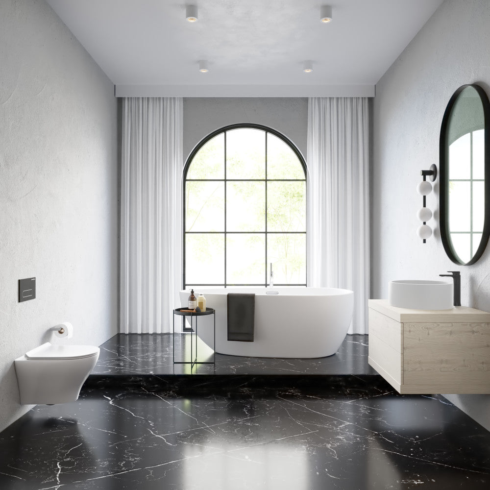 16.5” round matte white vessel sink with smooth, minimalist design for bathroom countertop installation.