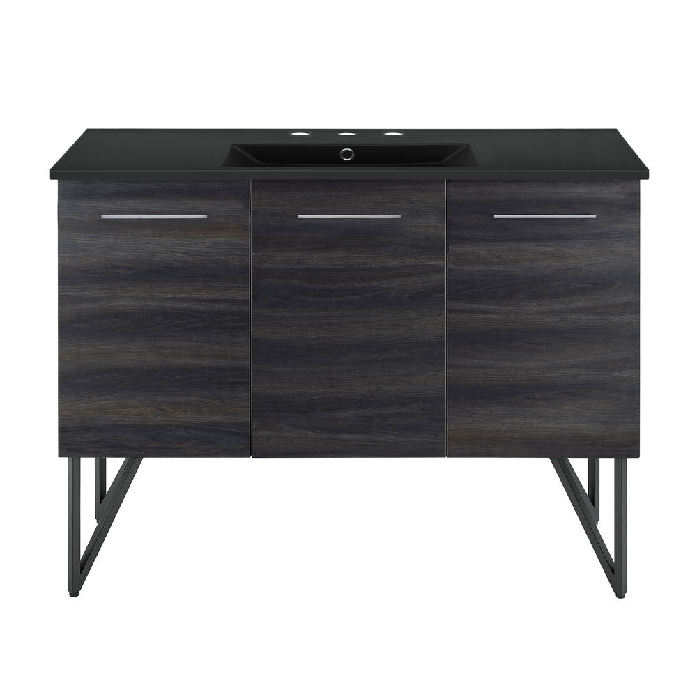 Annecy 48 in. Black Walnut Bathroom Vanity With Black, 3-Hole Ceramic Sink Top