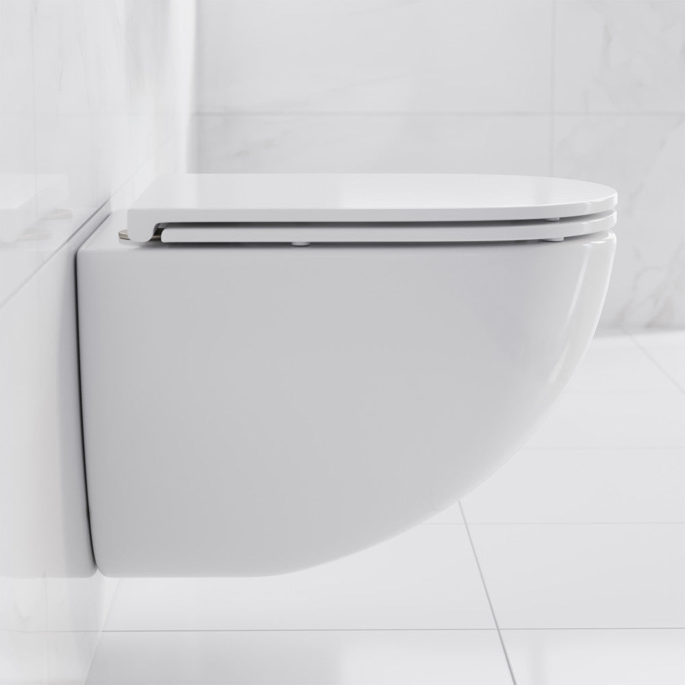 St. Tropez Wall-Hung Toilet Bundle 0.8/1.6 GPF Dual Flush in Glossy White with Flush Plate