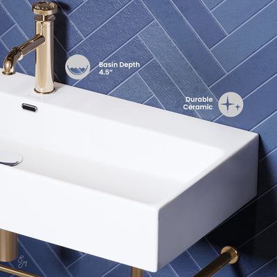 Claire 40 Ceramic Console Sink White Basin Gold Legs