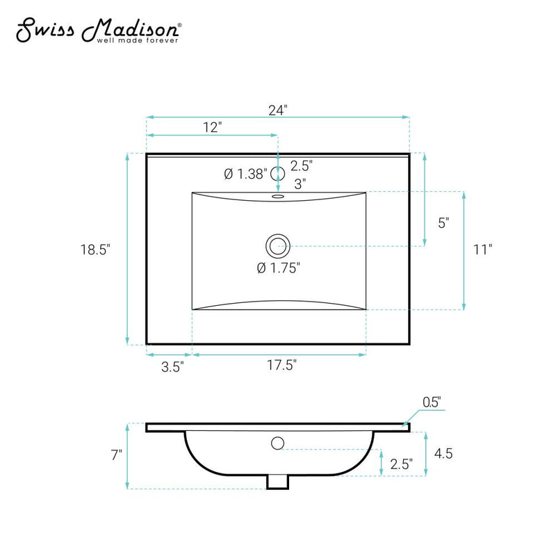 24" Ceramic Vanity Top with Single Faucet Hole