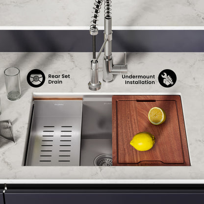 Rivage 27 x 19 Single Basin Undermount Kitchen Workstation Sink