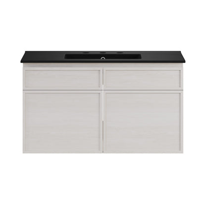 St. Tropez 36" Wall-Mounted Bathroom Vanity in White Oak with Black 3-Hole Widespread Sink Top