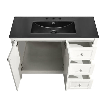 Cannes 48 in. White Bathroom Vanity With Black, 3-Hole Ceramic Sink Top