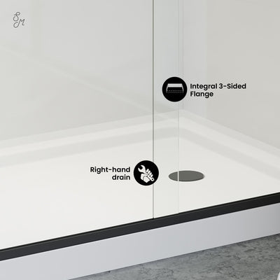 Carre 48" x 36" Acrylic White, Single-Threshold, Right Drain, Shower Base