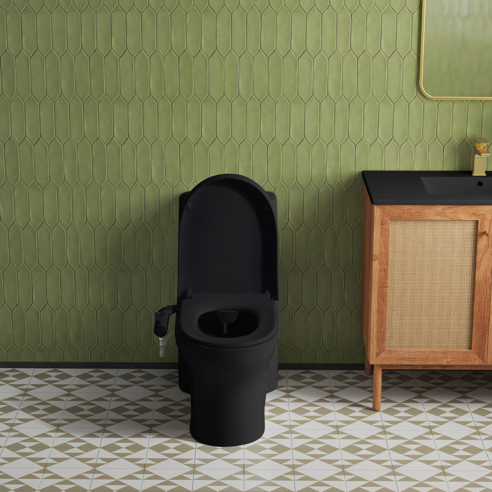 Aqua Non-Electric Bidet Toilet Attachment in Glossy Black with Black Knob