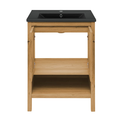 Chateau 24" Freestanding Bathroom Vanity in Golden Oak with Black Sink Top