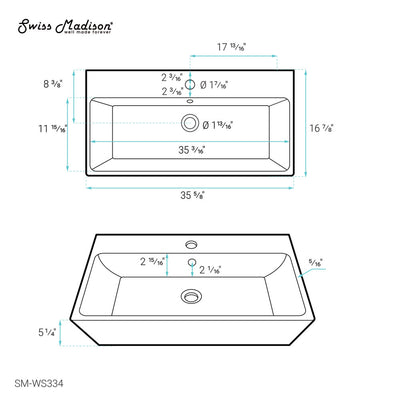 Carre 36" Rectangle Wall-Mount Bathroom Sink