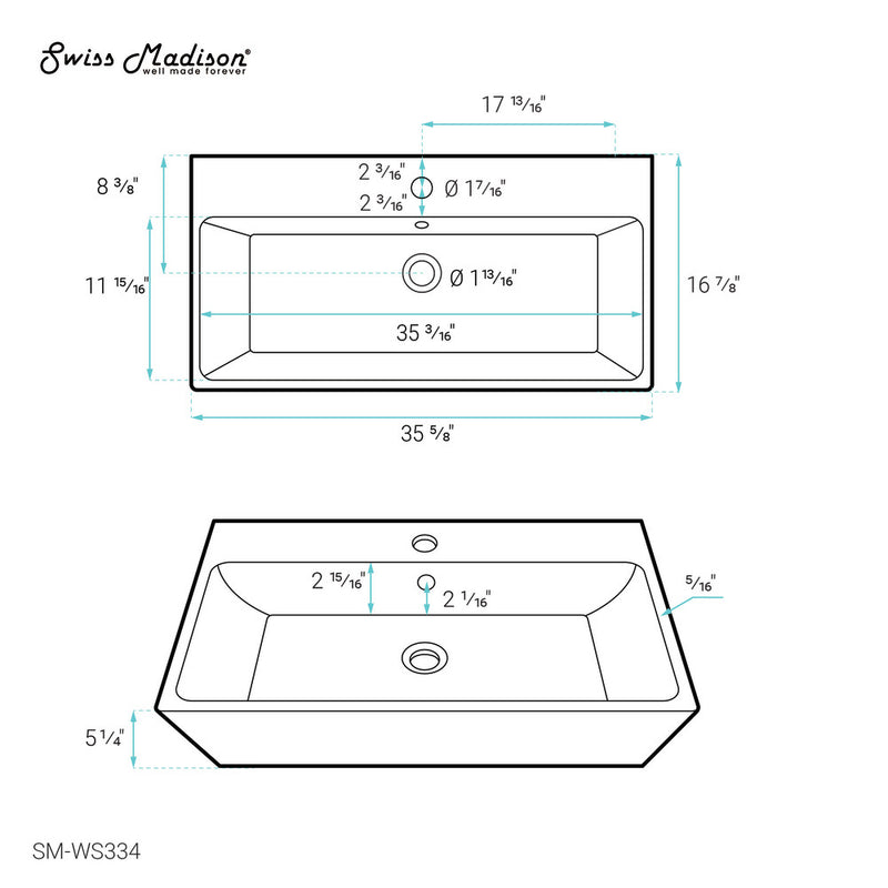 Carre 36" Rectangle Wall-Mount Bathroom Sink