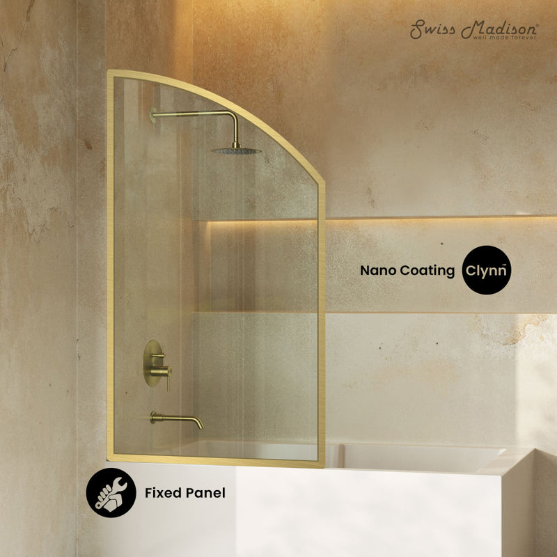 Demi 34 x 58 Framed Fixed 3/8 in. (10mm) Clear Tempered Glass Tub Door with Gold Brushed Frame