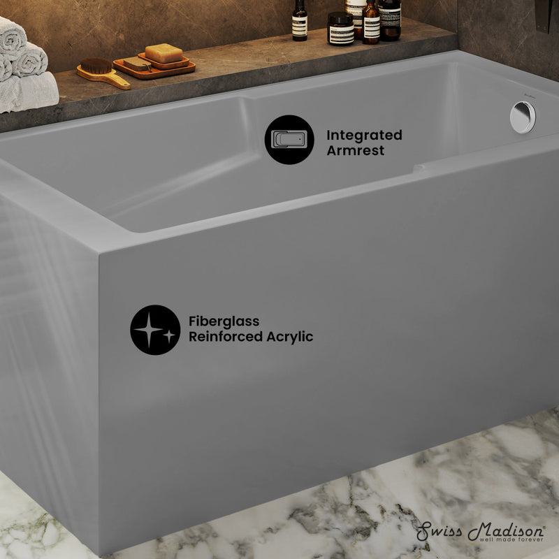 Voltaire 60 x 32 Right Drain Soaking Alcove Corner Apron Bathtub in Glossy Gray