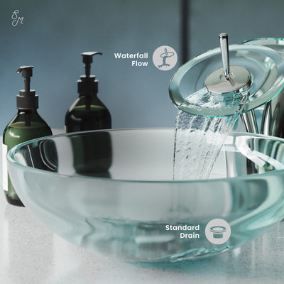 Cascade 16.5 Glass Vessel Sink with Faucet, Clear