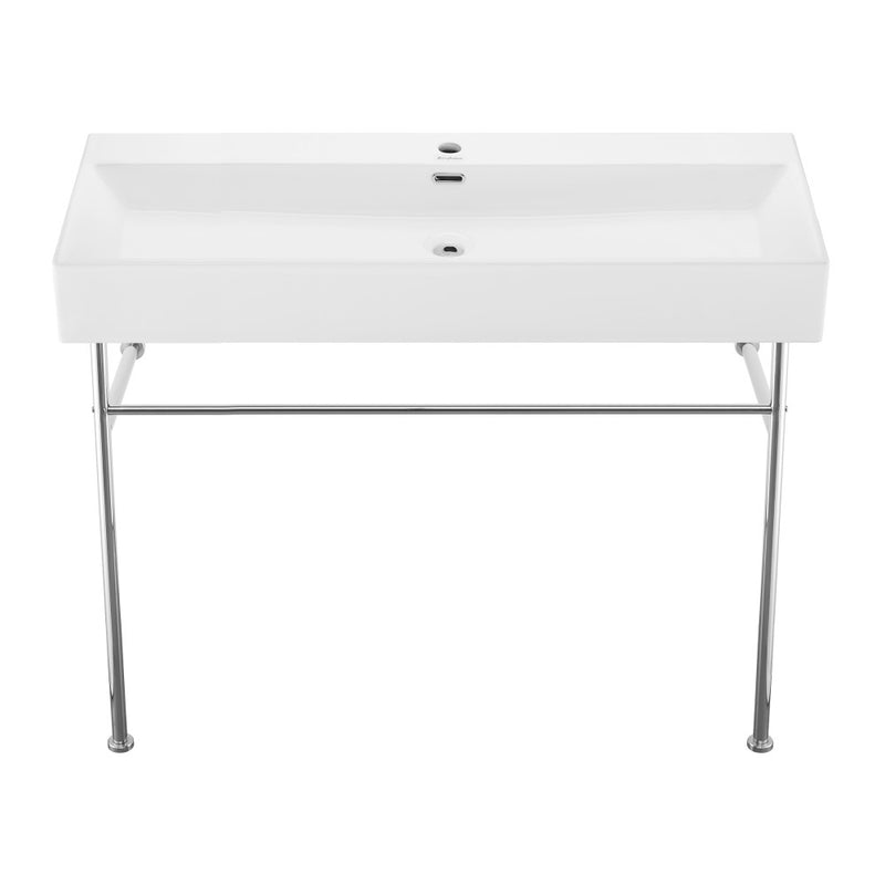 Claire 40 Ceramic Console Sink White Basin Chrome Legs