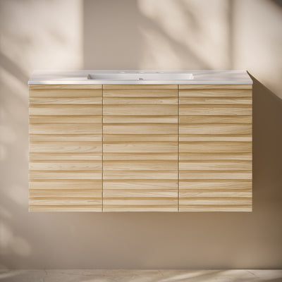 Cascade 36" Wall-Mounted Bathroom Vanity in Natural Oak with 3-Hole Widespread Sink Top