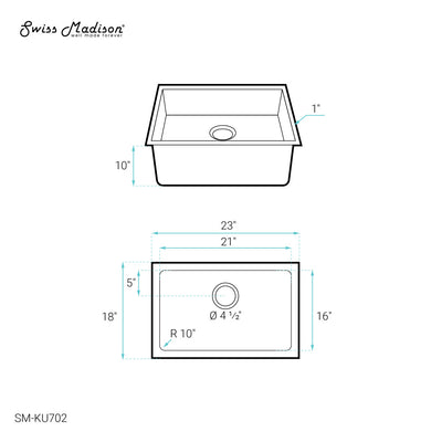 Rivage 23" 16 Gauge Stainless Steel Undermount Kitchen Sink in Polished Chrome