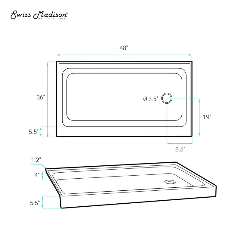 Voltaire 48" x 36" Single-Threshold, Right-Hand Drain, Shower Base in Biscuit