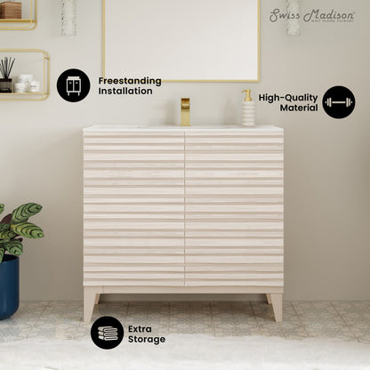 Cascade 30" Freestanding Bathroom Vanity in White Oak with Sink Top