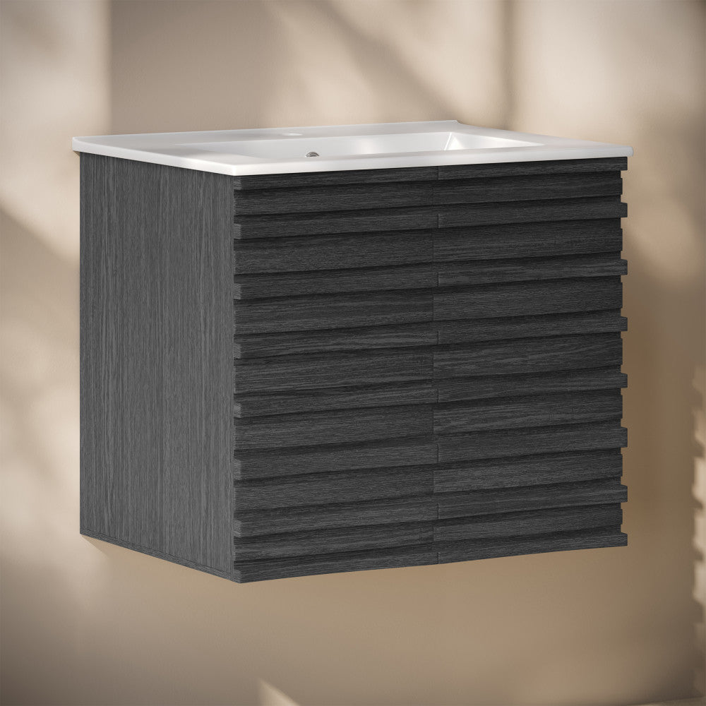Cascade 24" Wall-Mounted Bathroom Vanity in Black Oak with Sink Top