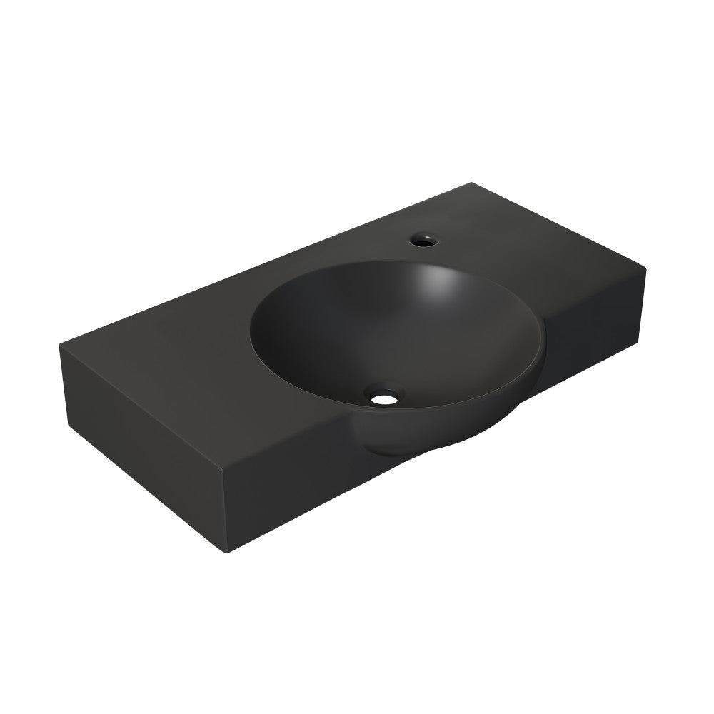 Chateau 30" Wall-Mounted Sink Center Basin with Right Side Faucet Mount in Matte Black