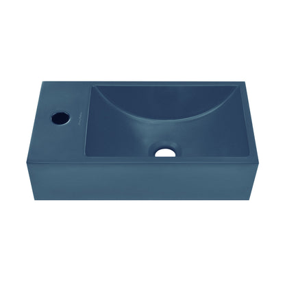 Lisse 16" Concrete Rectangle Wall-Mounted Sink with Left Side Faucet Mount in Matte Royal Blue