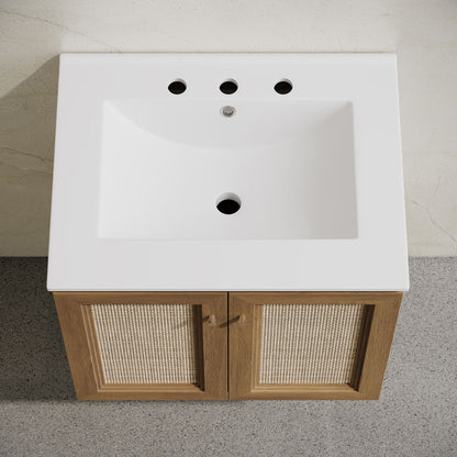Classe 24" Wall-Mounted Bathroom Vanity in Brown Oak with Widespread Faucet Holes Vanity Top